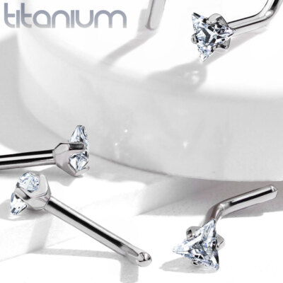 10pcs Implant Grade Titanium Prong Set Triangle Gem L-Bend Nose Ring Stud Screw