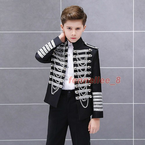 Boys Kids Children Hussar Suit Jacket Dance Show Costume Drummer Blazer Clothing - Picture 13 of 17
