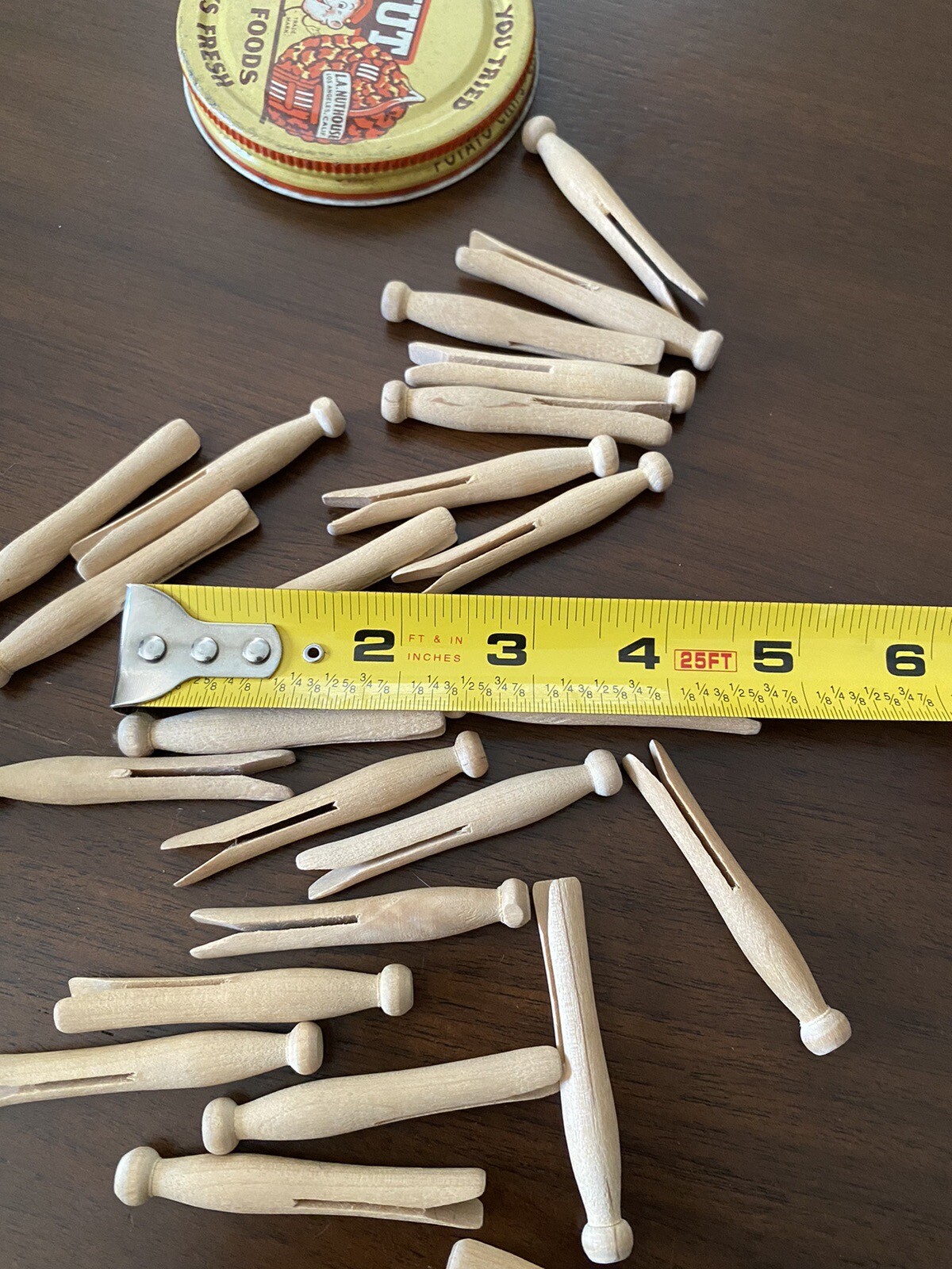 LA Nut Jar Of Vintage Antique Round Clothespin Wooden Clothes Pin Lot