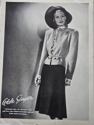1954 Women's Adele Simpson American suit hat vintage fashion ad