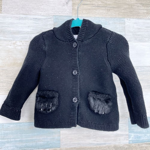 Baby Gap Black Cat Hooded Sweater Jacket Button Up Pockets 6 12m 6 12 Months Ebay