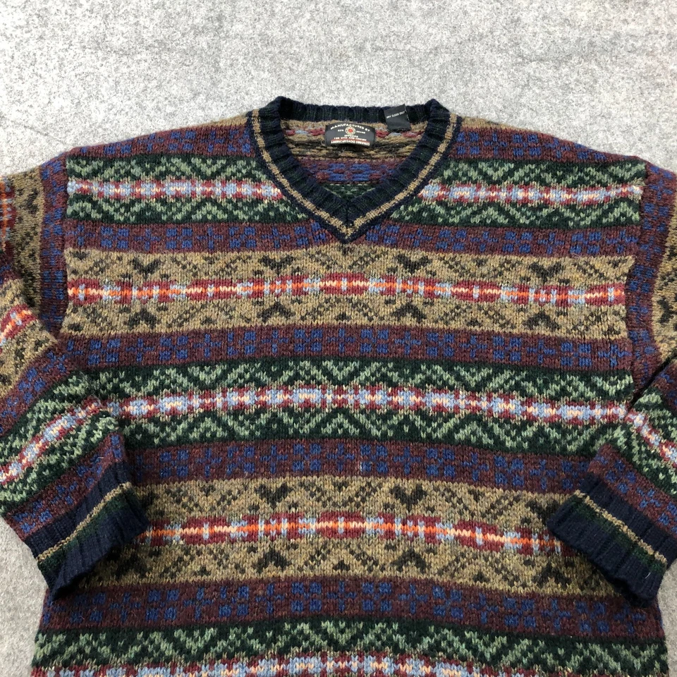 Suéter De Colección American Eagle Hombres Mediano Beige Geométrico Abstracto Esquí Lana Esquí Foto 4 de 4