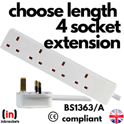 4 Wege Netzverlängerung Kabel Strom 4 Stecker Gang Buchse elektrisch UK LAGER 