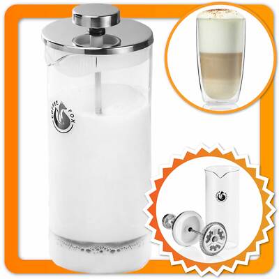 CoffeeFox Milchaufschäumer Hand Milchschäumer French Press Glas Edelstahl 450 ml