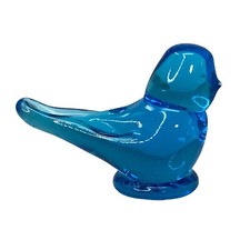 Vintage Ron Ray Blue Bird of Happiness Blown Blue Glass Paperweight Signed 1995