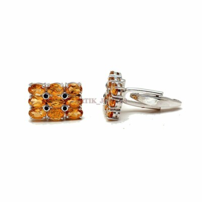 Natural Citrine & Black Spinel Gemstone with 925 Sterling Silver Cufflink #2068