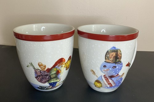 Set Of 2 Williams Sonoma Mugs Nordic Elf Building Snowman Christmas Cups - Picture 6 of 6
