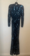 Dress The Population Floor Length Sequin Blue Gown NEW
