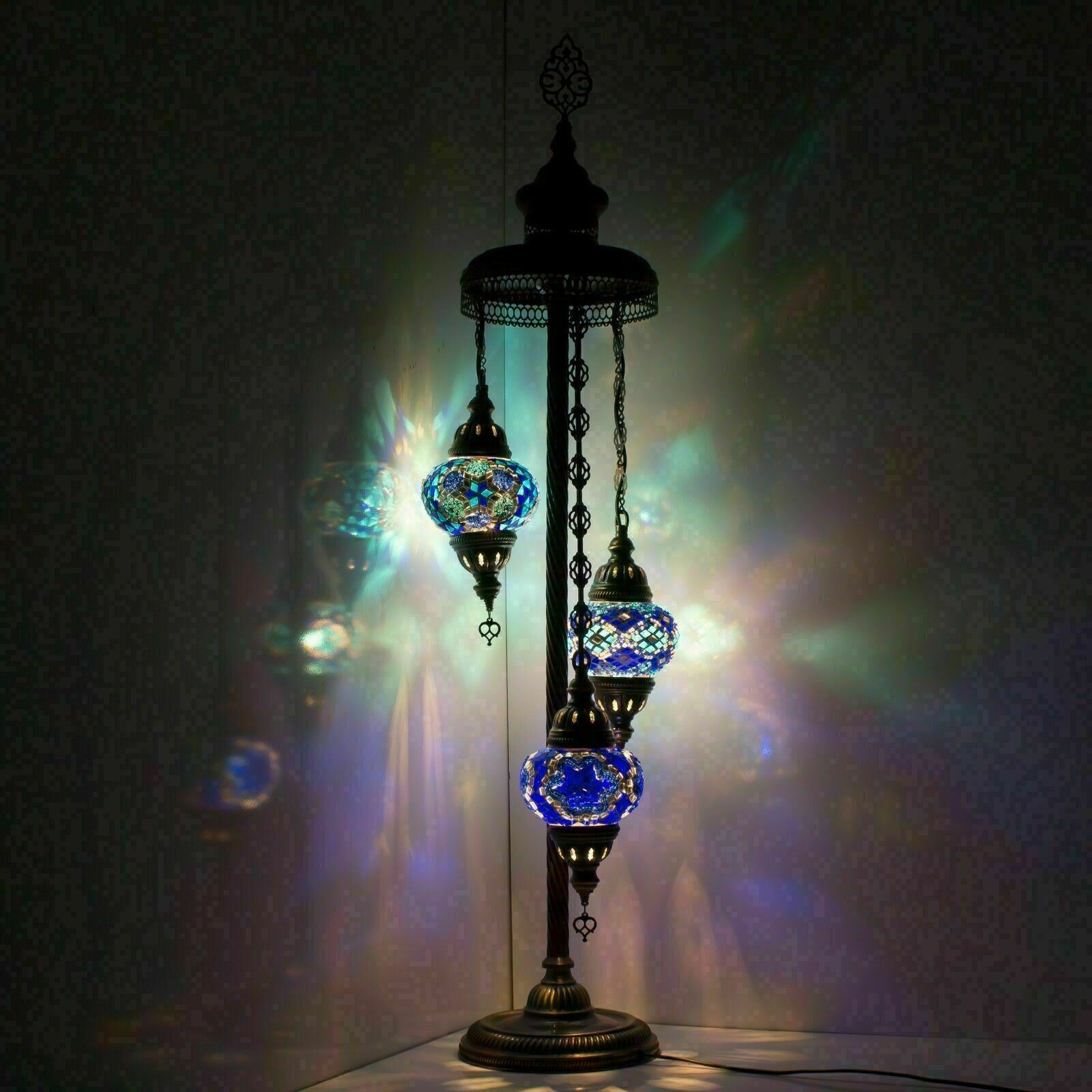 Lampe de sol turque lumière fait main mosaïque colorée 3 grand Globe