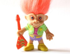 TROLLS Vintage TROLL CHITARRISTA Personaggi Anni 80 90 SNODABILI Flexy FLUO Elfi