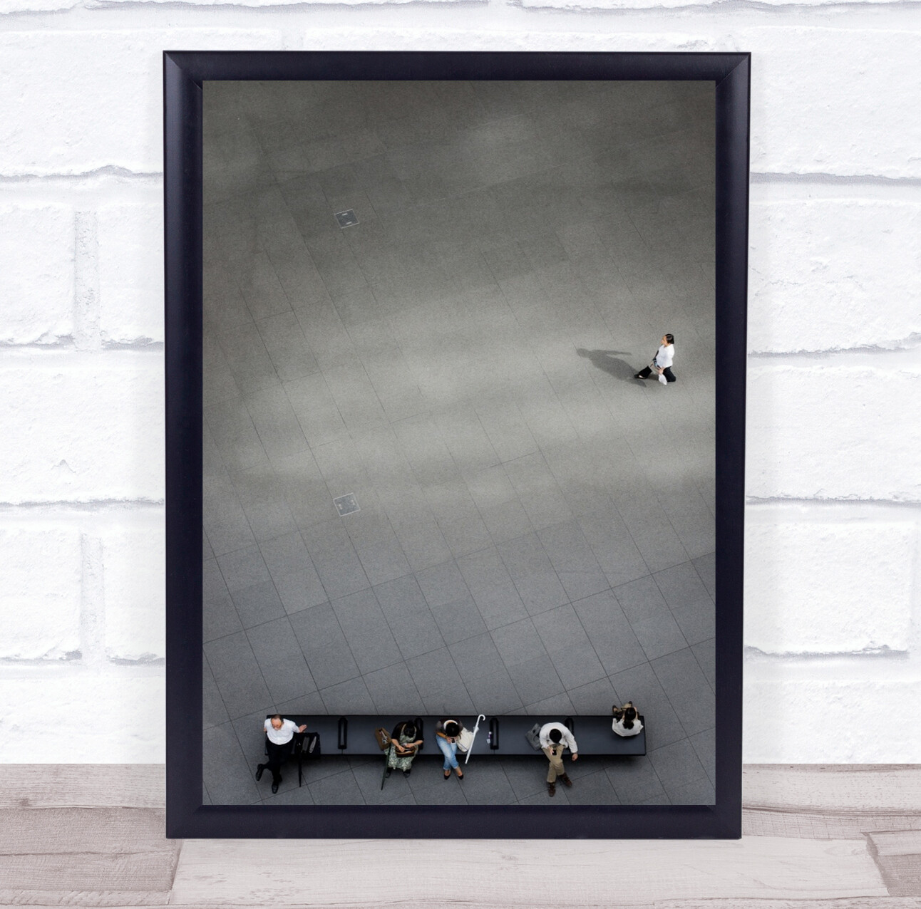 Street Shadow Woman People Bench Heads Umbrella Toles Black Wall Art Print