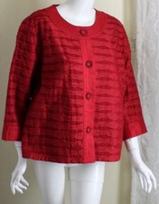 Chico's Sz 2 L Vivid Red Amazing Cut-Away Work Art-to-Wear 3/4 Jacket Blazer Lux