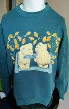 Decotex Hunter Green Crewneck Sweatshirt Fall Teddy Bear Size XL 
