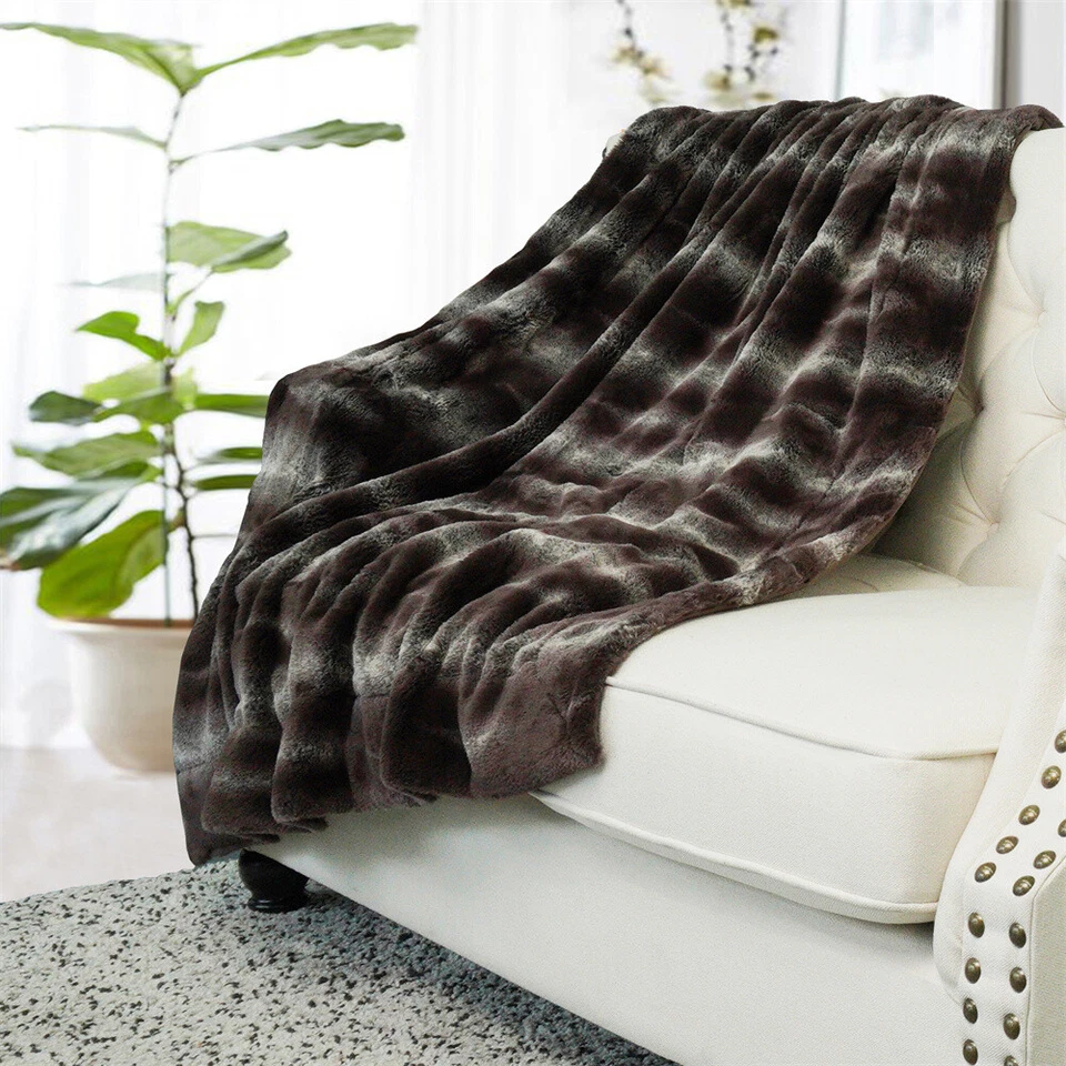 Manta cómoda de lujo de piel sintética suave esponjosa cálida acogedora felpa 50 x 60" Foto 3 de 4