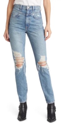 Slvrlake Beatnik Jeans Straight Leg High Rise Distressed Women s New Size 31