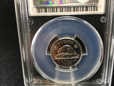 1965 Large Beads (DJ)**,PCGS Graded Canadian, Nickel 5 Cent, **MS