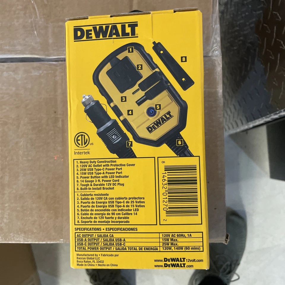 DeWALT DXAEPI140 Power Inverter 12VDC, 120VAC, 140 WATT - Image 3 of 3