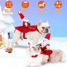Pet Christmas Costumes Winter Red Coat Dog Riding Santa Claus w/ Pet Decors