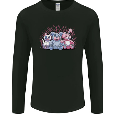 Zombie Katze Hase Bär Halloween Gothic Herren Langarm T-Shirt
