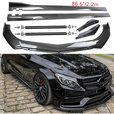 Carbon Fiber Front Bumper Lip Spoiler & Side Skirt For Mercedes-Benz C180 C200