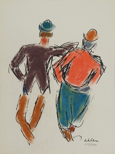 Michel ADLEN: Verspielte Clowns von hinten gesehen, original signierte Lithographie