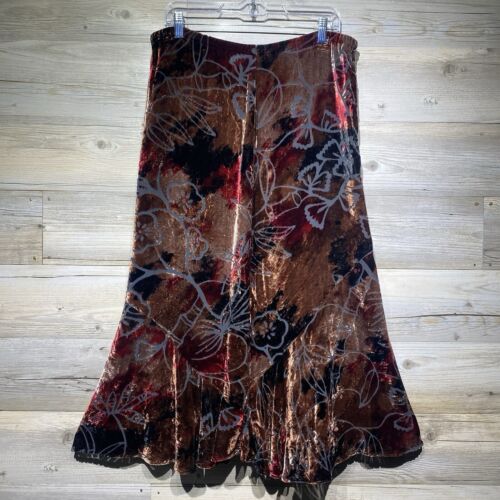 Chico's Vintage Samt Ausbrenner Midi Rock Größe 1 = MED/8 dunkel Blumen Seide Viskose - Bild 2 von 8