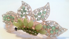 1 pc Butterfly Design Hair Barrette Green Color Crafted in Rhinestones