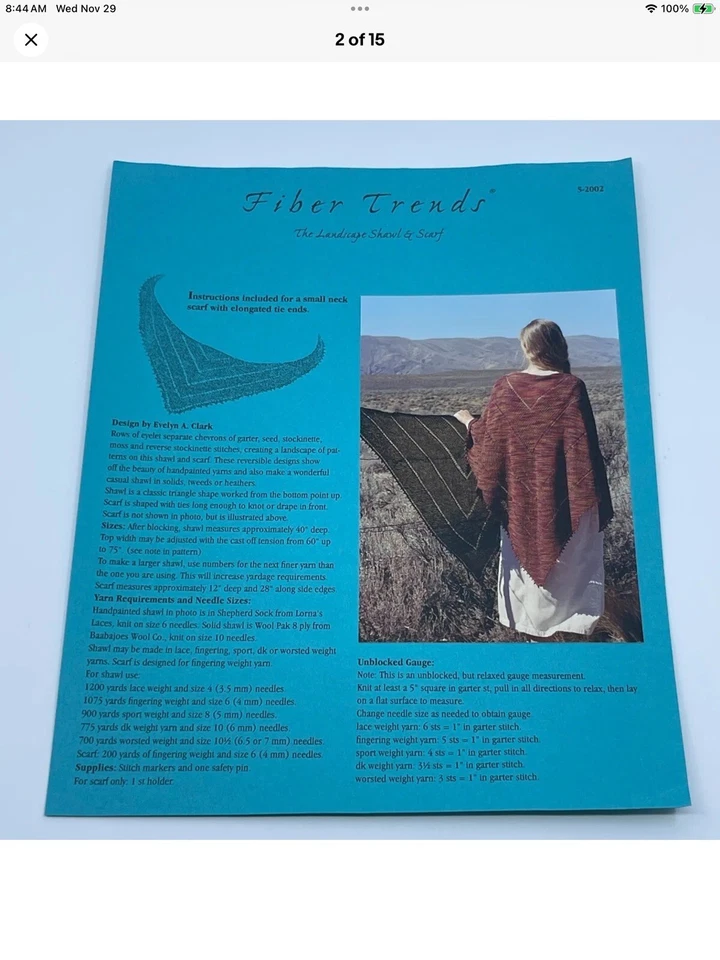 VTG Boutique Artisan Knitting Pattern Landscape Shawl, Neck Scarf & Easy Afghan - Image 2 of 4