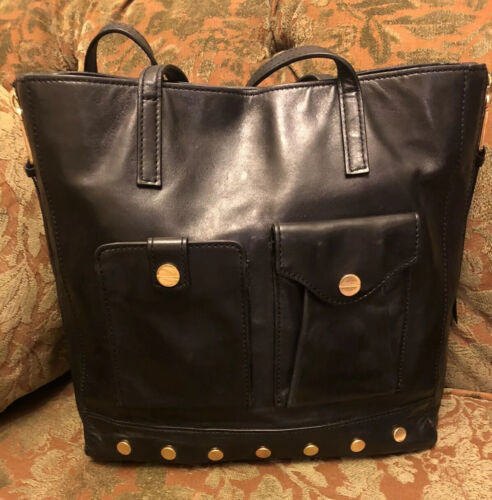 MILLY Leather Black Tote Shoulder Bag Purse Zippers Studs One Of A Kind Beauty! - Picture 9 of 12