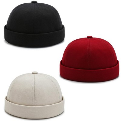 3 Pack Mens Brimless Skullcap Sailor Docker Cap Rolled Cuff Retro Beanie