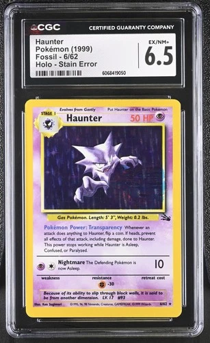 CGC 6.5 Blue Stain Error Haunter 1999 Fossil 6/62 Holo Pokemon Card