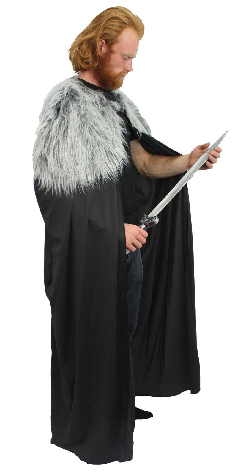 Adults 60"" Length Cloak Faux Fur Collar Viking Medieval Fantasy Cape Fancy Dress