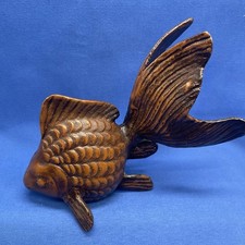 Vintage Koi Beta Fish Goldfish MCM Iron Metal Figurine 7in Heavy 2lbs Brass Tone