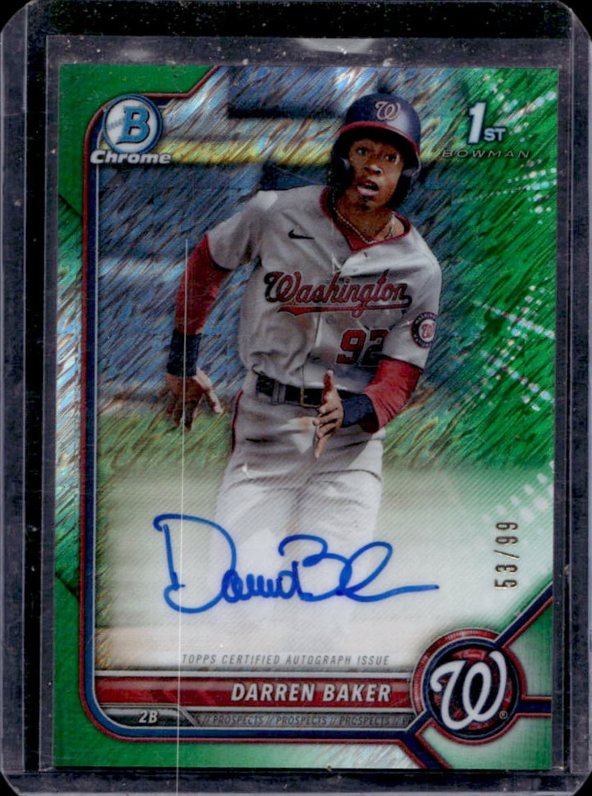 2022 Bowman Darren Baker Chrome Auto 1st Green Shimmer Refractor #/99 Nationals