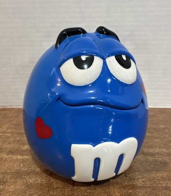 Vintage M&M Blue Ceramic Cookie Candy Jar Made By Galerie With Lid