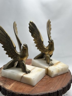 Vintage Heavy Brass American Eagle Bookends Bookend Door Stop Onyx Bases