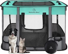 Portable Foldable Pet Playpen Tent Kennel for Dogs  Cats, Large, Green