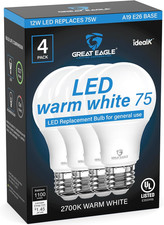 Great Eagle A19 Led Bulbs 75 Watt Equivalent - UL Listed - Warm White 2700K 75 W