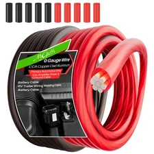 0 Gauge Wire 25FT Each, Red/Black, Copper Clad Aluminum, Primary Automotive C...
