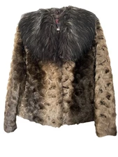 ADRIENNE LANDAU BROWN MIX FAUX FUR JACKET LONG SLEEVE COAT SIZE XS  NWT  DS