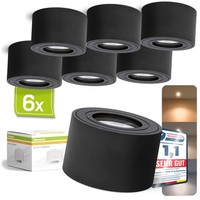 6X Aufbauspot SMOL-W IP44 Schwarz Flach Mit Led 4W Lumiflex 3 Lichtfarben Lampe