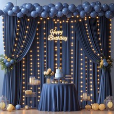 2 Panels 10x10ft Navy Blue Backdrop Curtains, Lights, Photo Drapes, 5x10ft