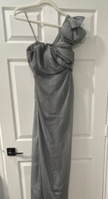 Adrianna Papell Gray One-Shoulder Formal Dress Size 12 Elegant Evening Gown