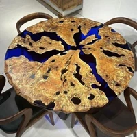 Luxury Olive Burl Resin Table Round Blue River Dining Table Mid Century Modern