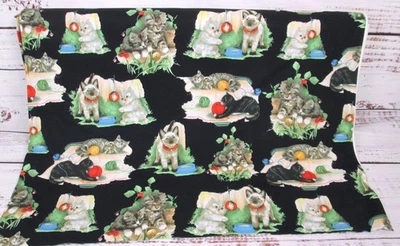 Vintage 80s Kitty Cat Days Play Fabric Cotton Blank Quilting Grafiche Tassotti - Image 1 of 4