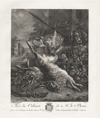 Hunting game Jagd Jäger Kaninchen engraving Kupferstich Valkenburg 1780