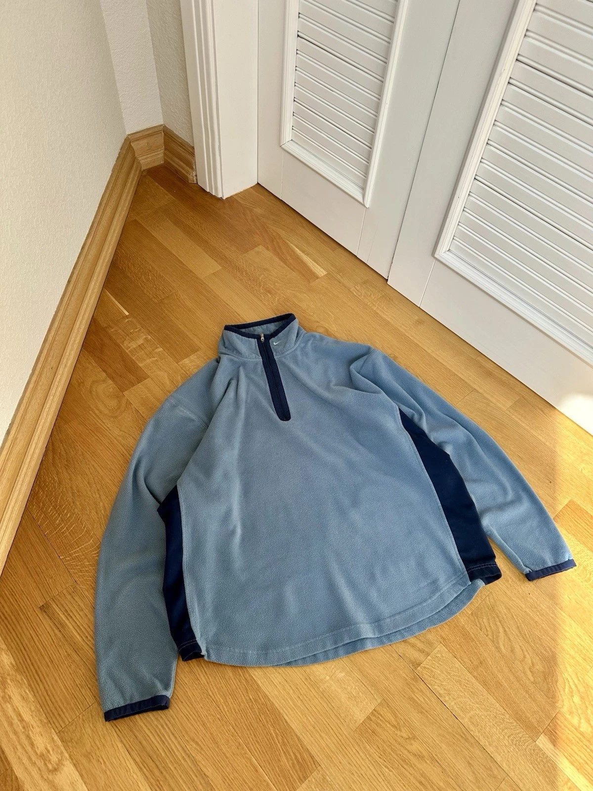 Vintage Nike Half-Zip Fleece Jacket Swoosh Neck Logo Men's XL Size Blue
