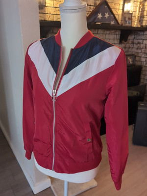 Outer Edge USA Red White and Blue satin style jacket Size Small Go America