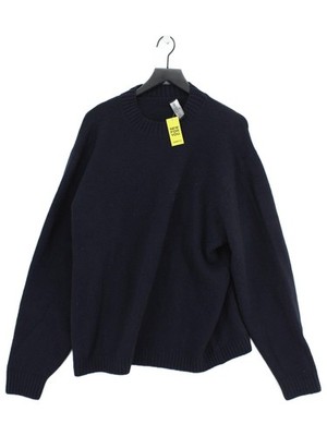 Valentino Herren Pullover XL Blau 100% Wolle Rundhals Pulli