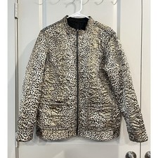 Chico's Reversible Quilted Zip Jacket Leopard Animal Print Pockets Size 3 - A1
